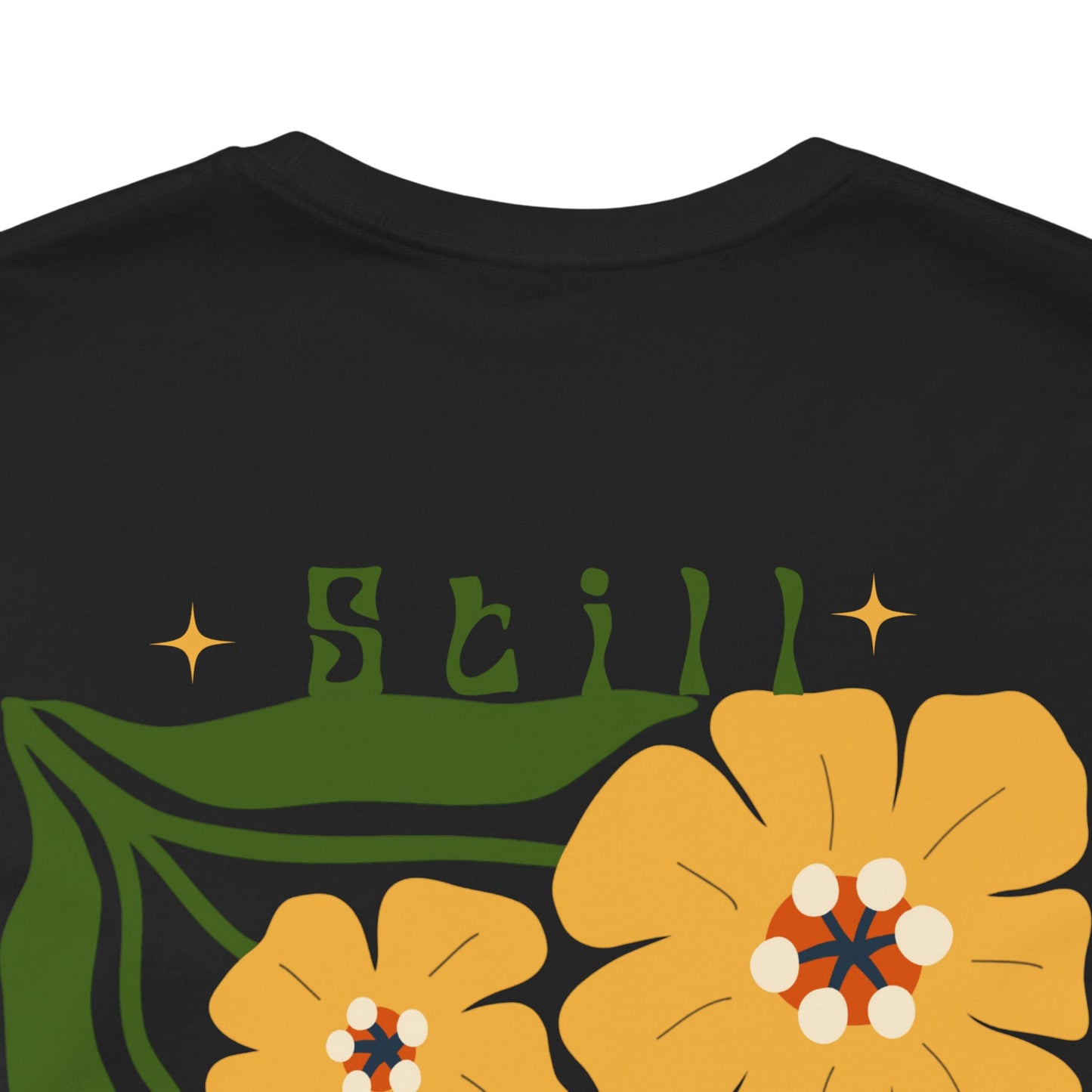 Still Blooming Floral T-Shirt, Retro Yellow Flower Graphic Tee  - 14957