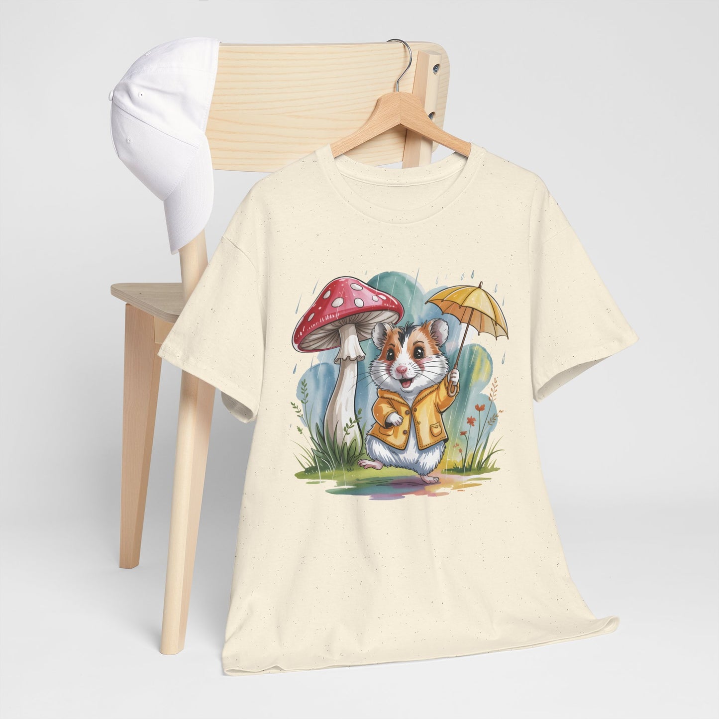 Cute Hamster T-Shirt – Raincoat Umbrella Animal Tee Watercolor Mushroom Gift - 14853