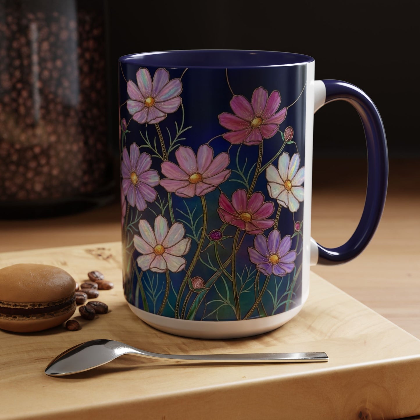 Cosmos Floral Accent Coffee Mug — Stained Glass Design 11/15oz - 14561