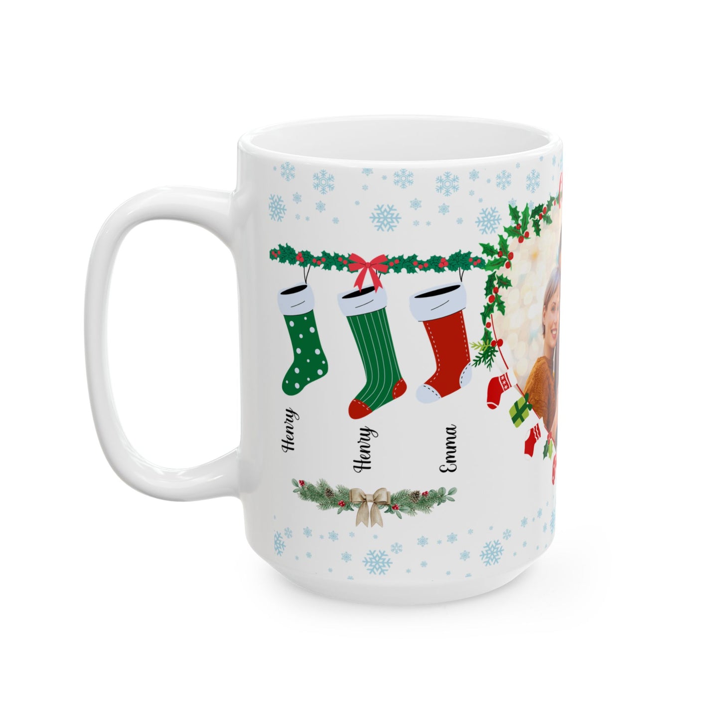 Christmas, Family Photo, Customizable - Ceramic Mug, (11oz, 15oz)