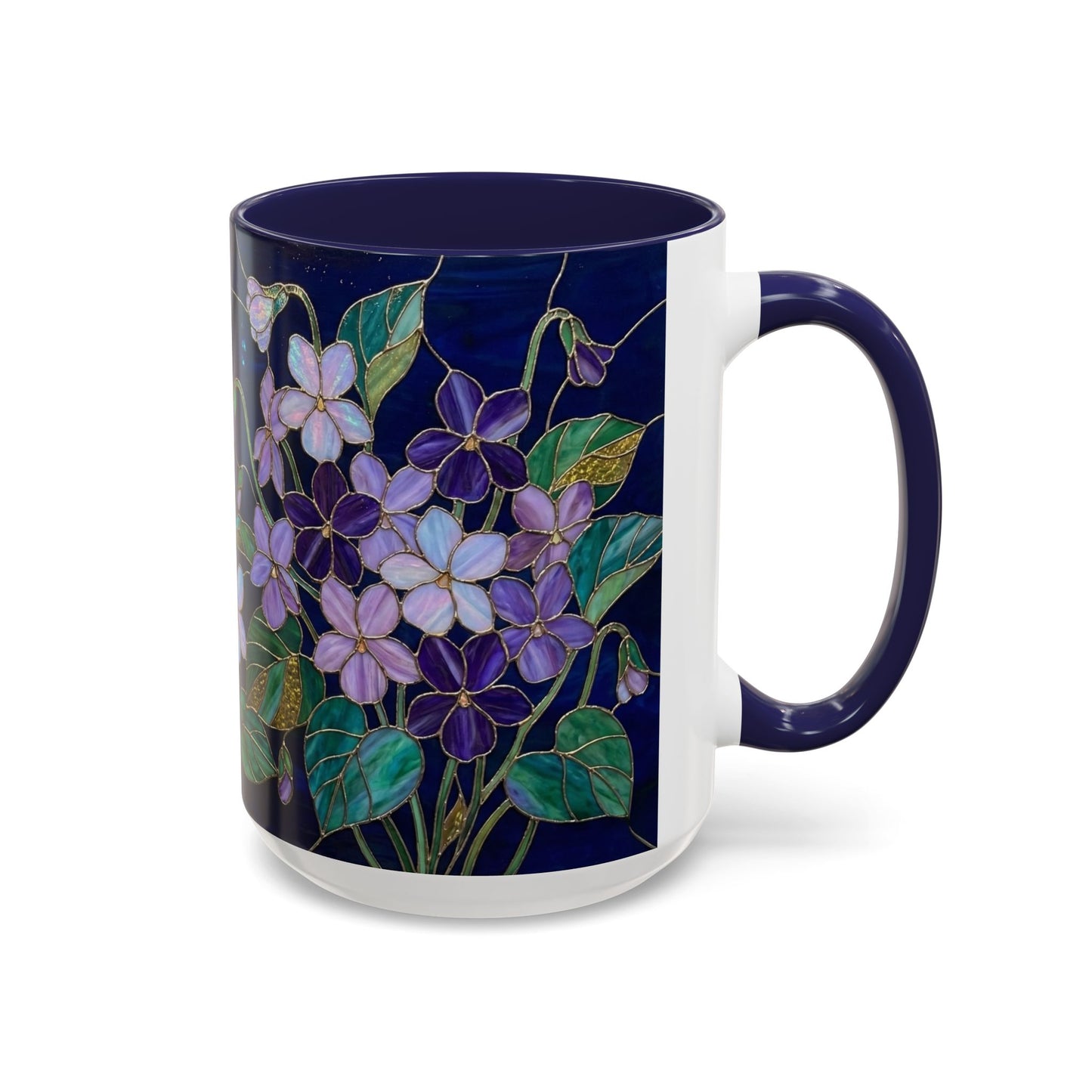 Violet Floral Accent Coffee Mug — Stained Glass Design (11/15oz) - 14588