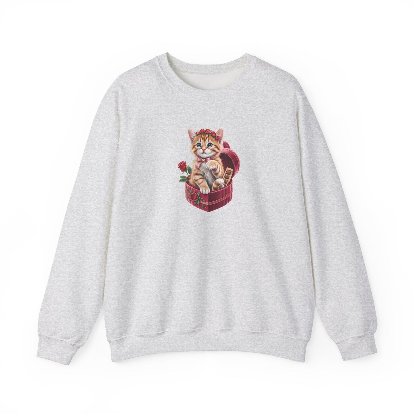 Cute Cat Valentine Sweatshirt – Adorable Cat Illustration Crewneck, Romantic Gift for Cat Lovers - 14774