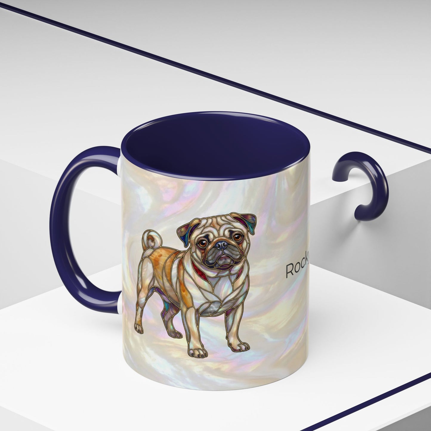 Personalized Pug Accent Coffee Mug –  Stained Glass Design (11/15oz) - 14547