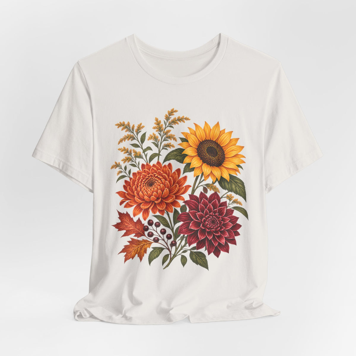 Autumn Wildflower Bouquet T-Shirt, Vintage Botanical Floral Tee - 14565