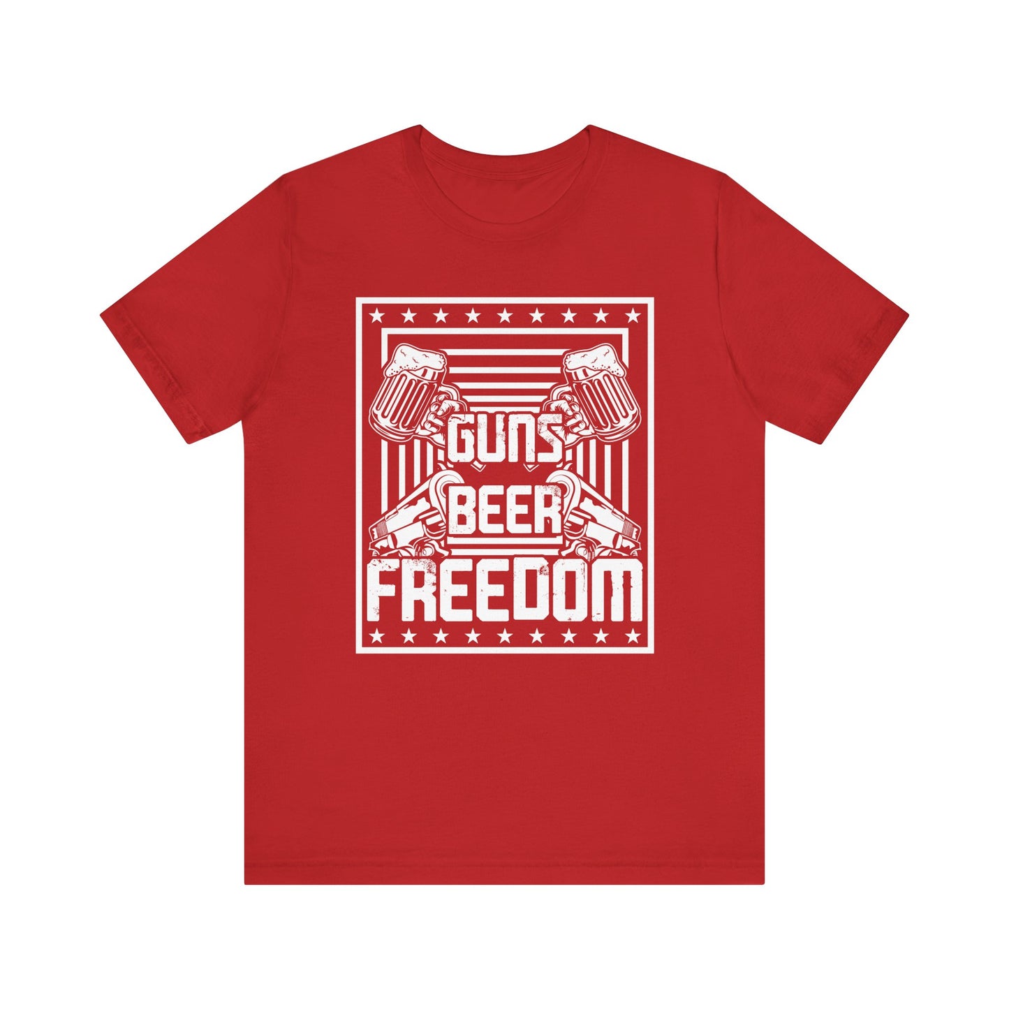 4th of July, Guns Beer Freedom Unisex Tee, Casual Shirt, Patriotic Apparel, Gift for Him, Party Tee, Everyday Wear - 13598