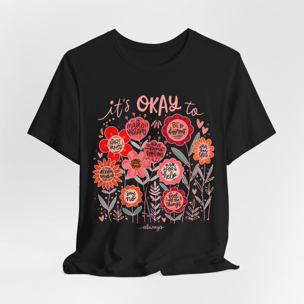 It’s Okay to Bloom Floral T-Shirt — Positive Mental Health Graphic Tee - 14928