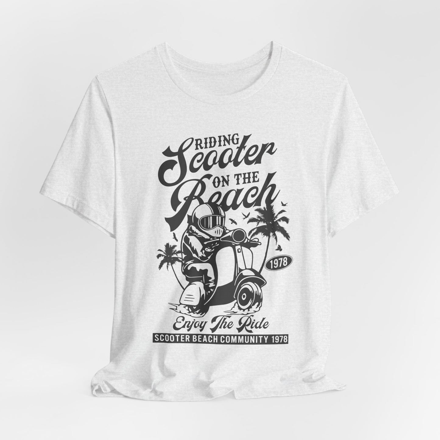 Riding Scooter on the Beach, Enjoy the Ride - Unisex Jersey Short Sleeve Tee - 13254