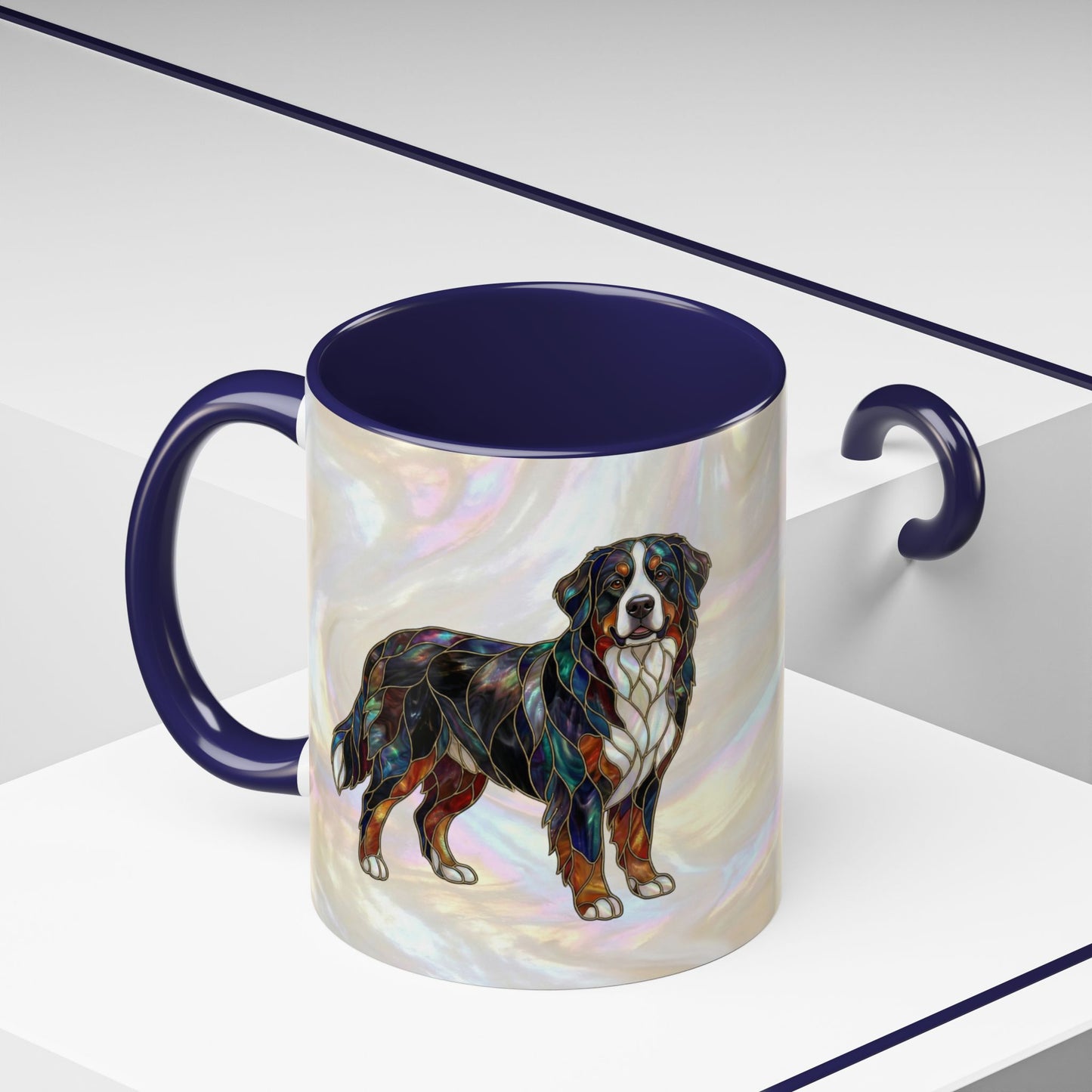 Bernese Mountain Dog Accent Coffee Mug — Stained Glass Design (11/15 oz) - 14617