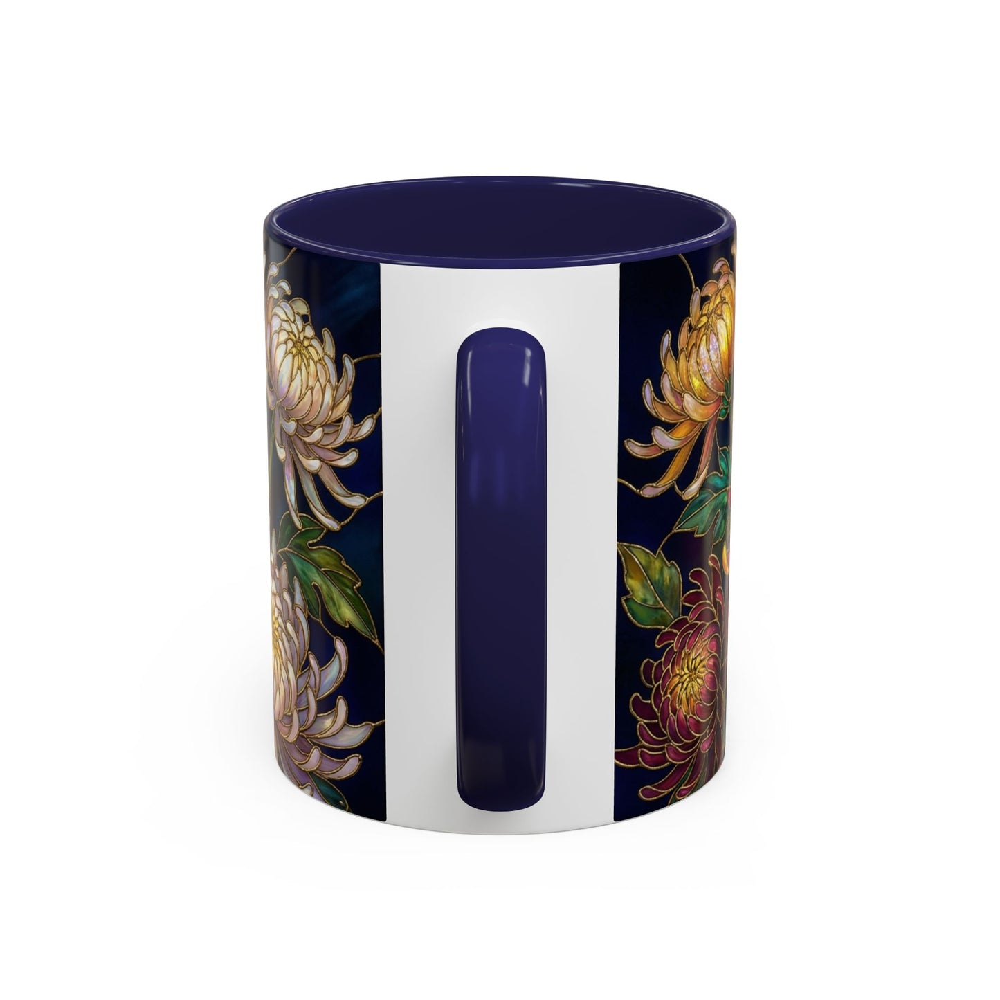 Chrysanthemum Floral Accent Coffee Mug — Stained Glass Design (11/15oz) - 14541