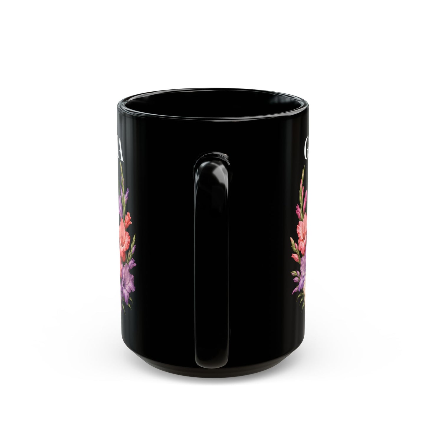 Personalized August Queen Floral Black Mug — Custom Name Birthday Gift (11oz/15oz) - 14916