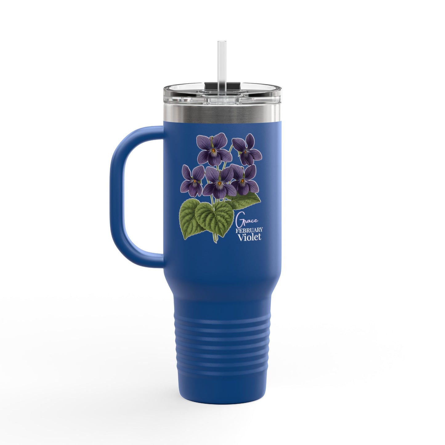 Violet Floral Tumbler – February Birth Flower Gift | 40oz Insulated Travel Mug, Customizable — 14688