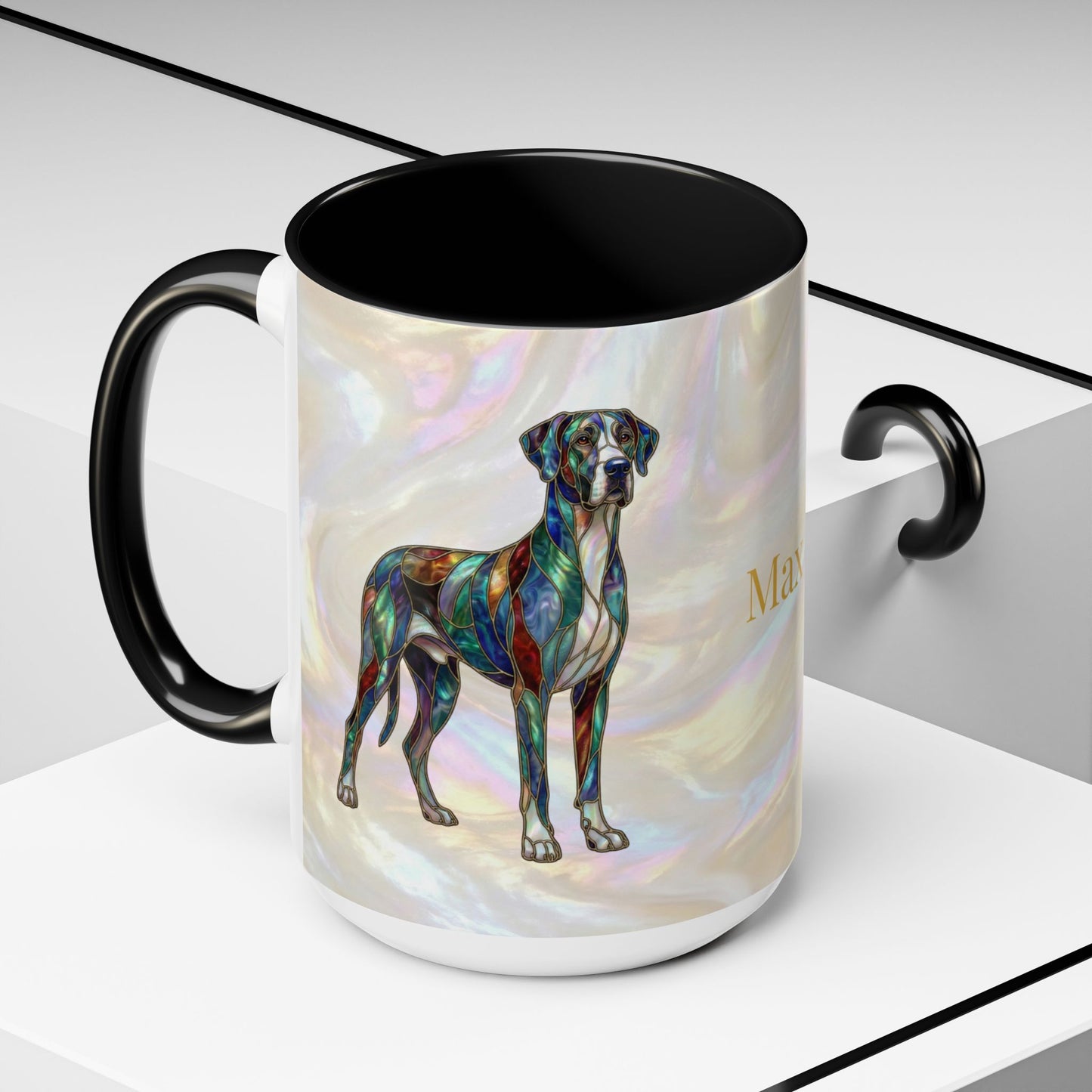 Personalized Great Dane Dog Mug — Stained Glass Design (11/15 oz) - 14550