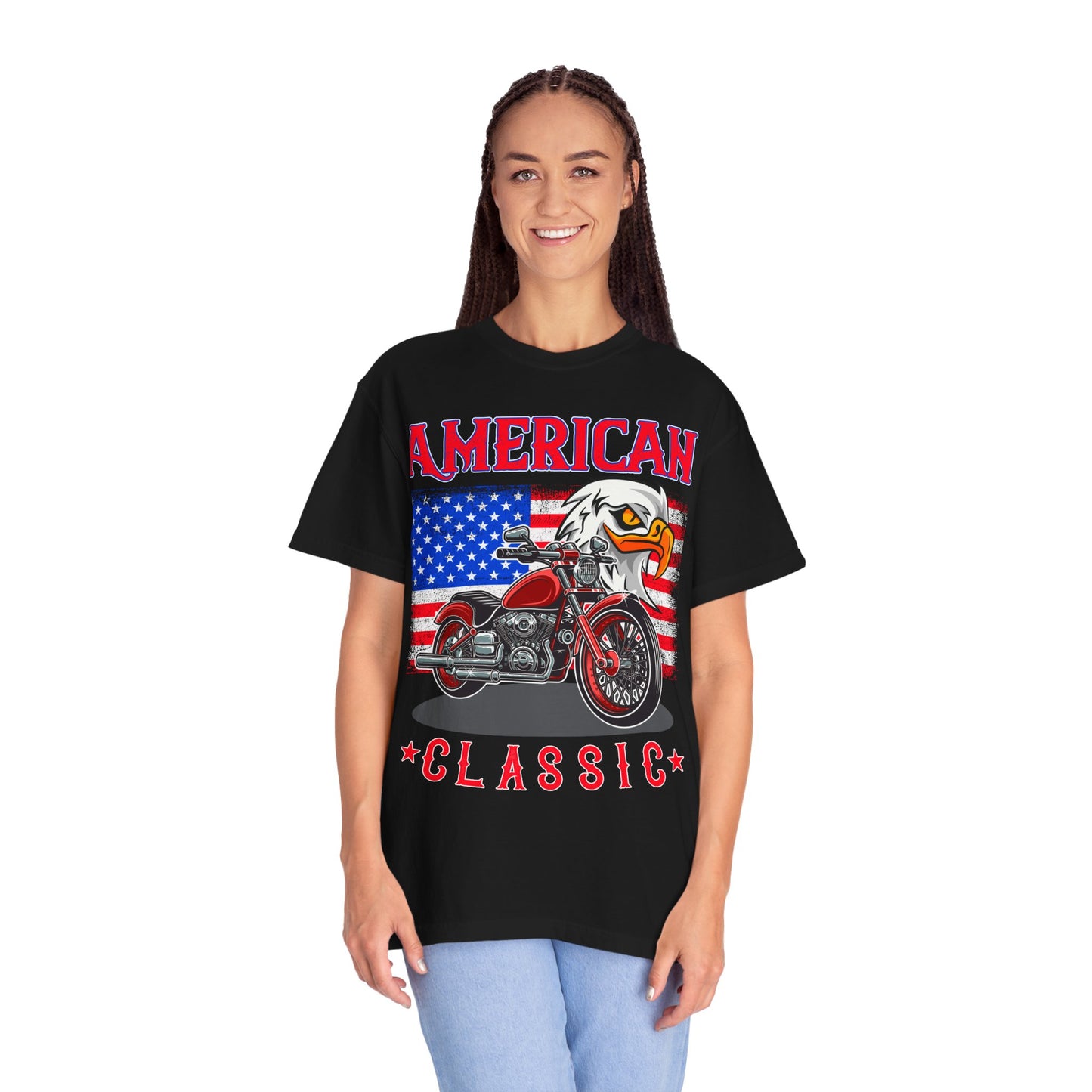 American Classic Tee, Unisex Garment-Dyed T-shirt, Biker Gift, Patriotic Apparel, Rider and Eagle Fashion, Vintage Style - 13658