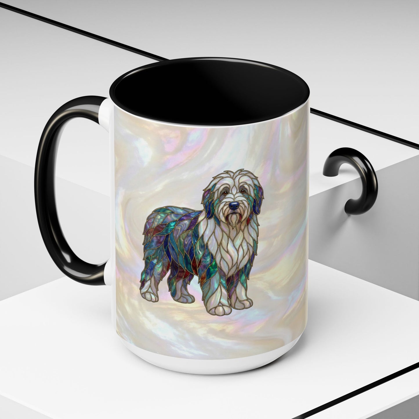 English Sheepdog Accent Coffee Mug -Stained Glass Style (11/15oz) - 14631