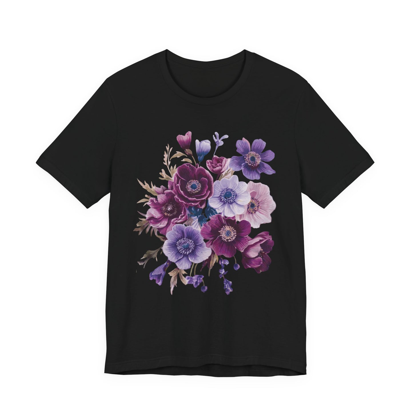Purple Anemone Bouquet T-Shirt, Watercolor Floral Flower Tee - 14947