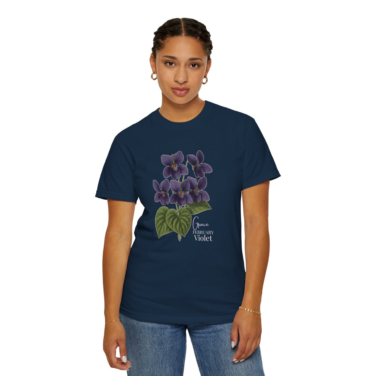 February Birth Flower Violet T-Shirt – Heavyweight Garment-Dyed Tee - 14694