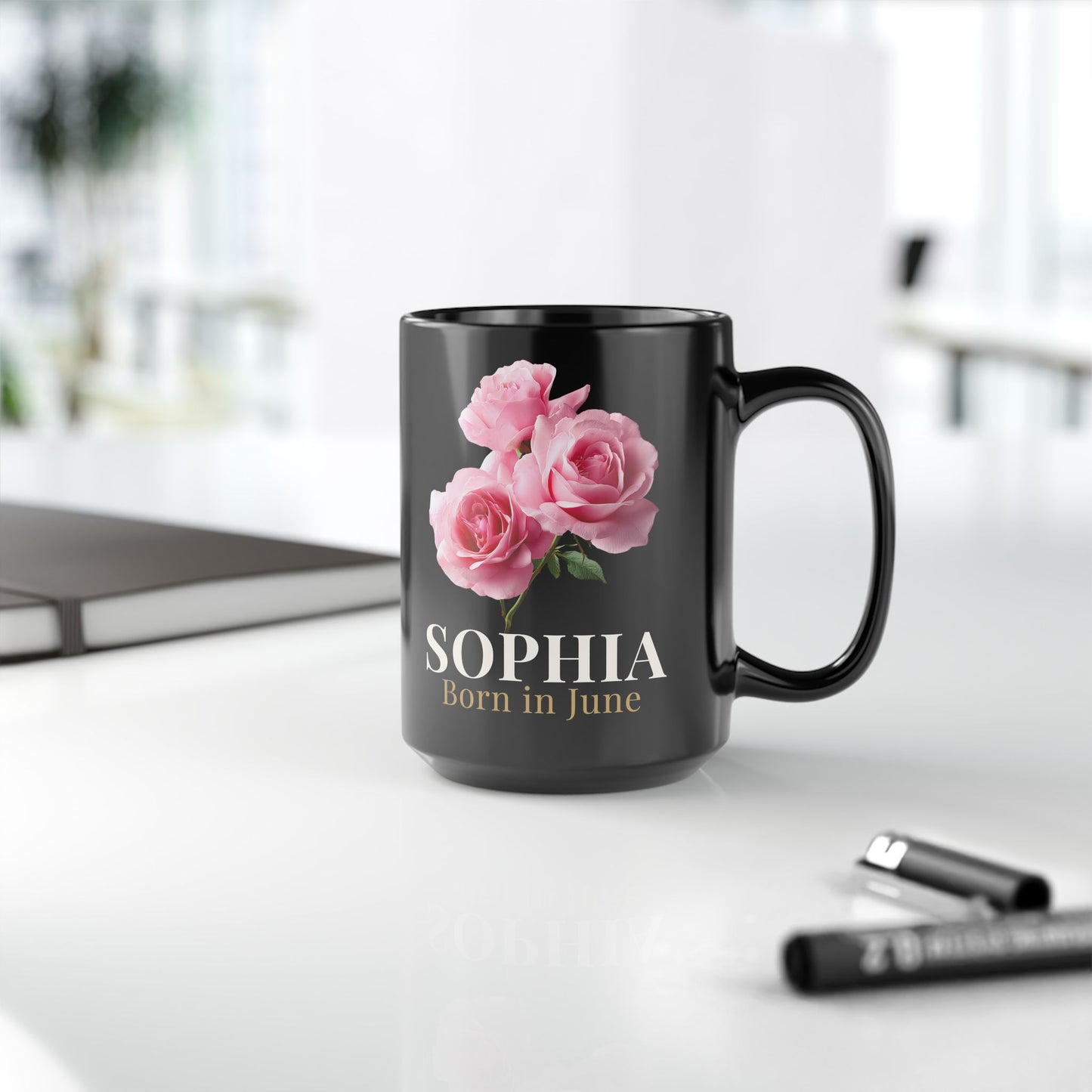 Personalized June Birth Flower Mug – Custom Name Rose Mug, Born in June Birthday Gift for Her -  14900