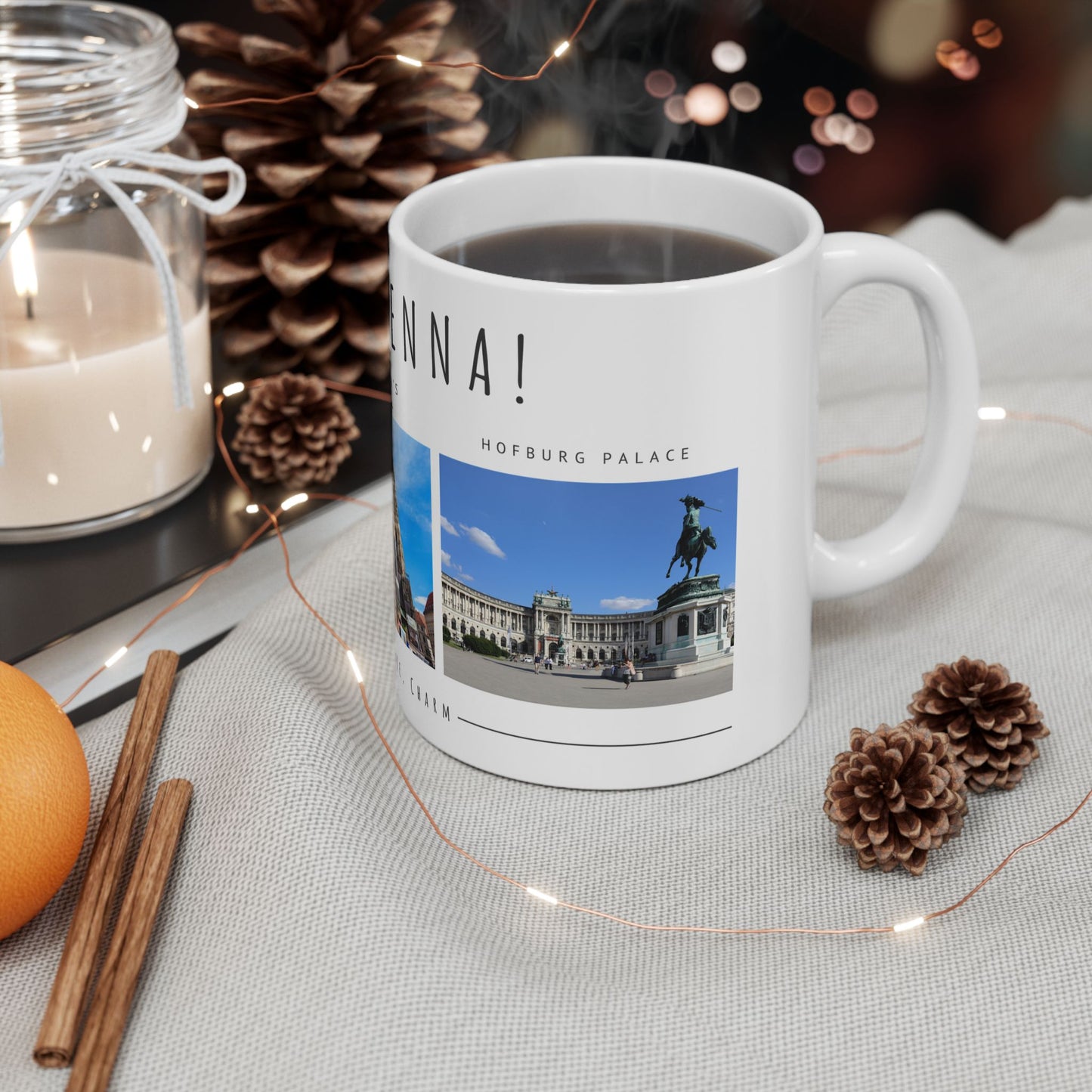 Hello Vienna! Scenic Ceramic Mug - 11oz & 15oz, Perfect for Travelers & Coffee Lovers - 12166