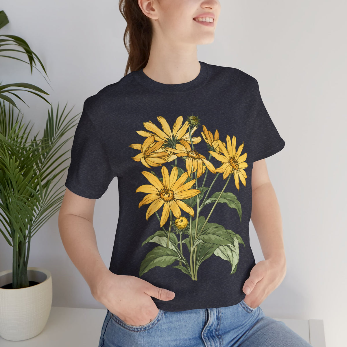 Yellow Daisy Botanical T-Shirt, Vintage Floral Garden Tee - 14503