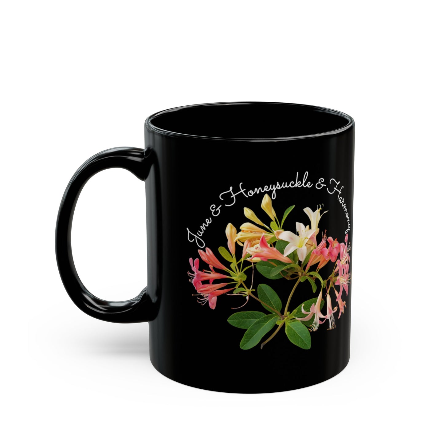 Happy Birthday, June, Honeysuckle, Customized Ceramic Black Mug (11oz, 15oz)