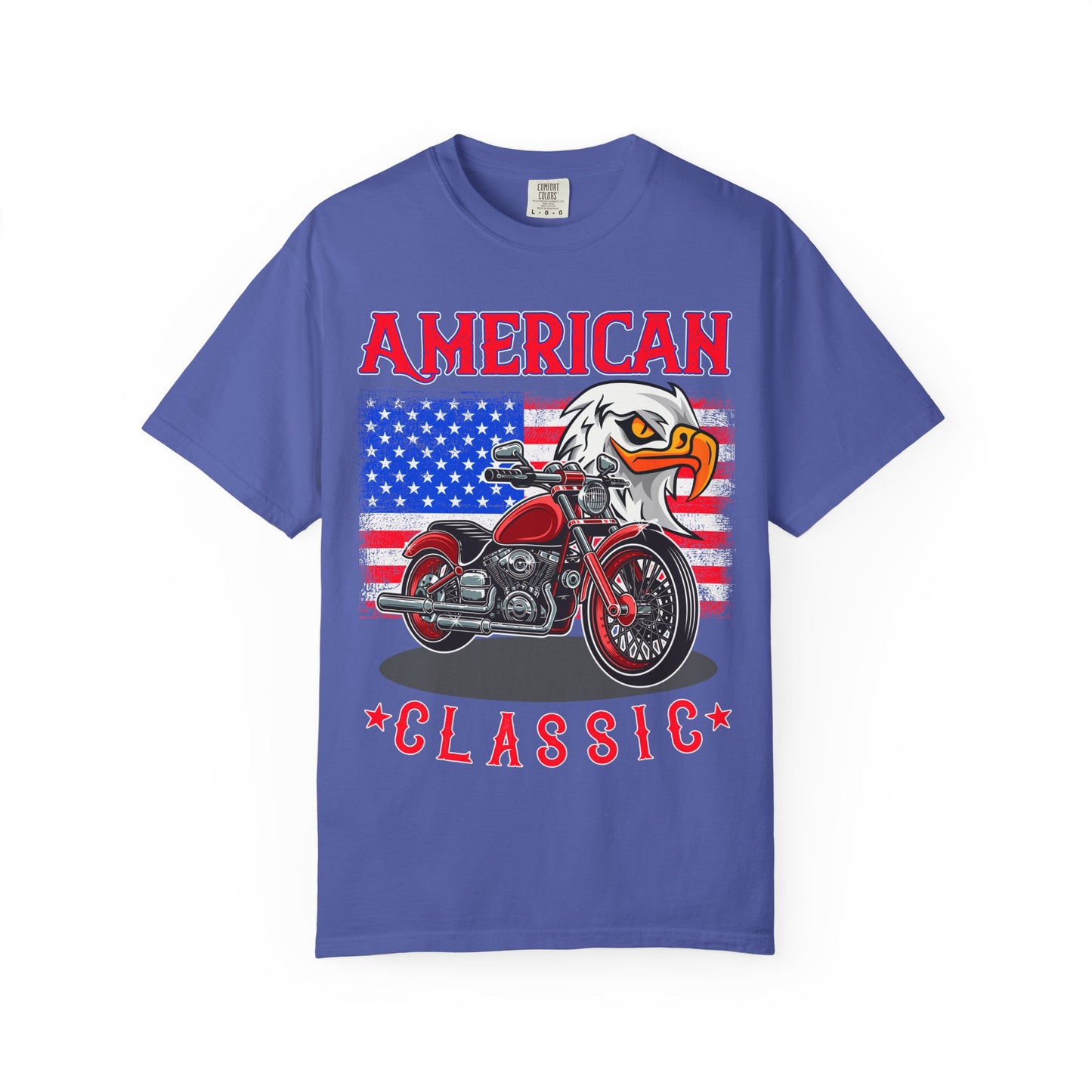 American Classic Tee, Unisex Garment-Dyed T-shirt, Biker Gift, Patriotic Apparel, Rider and Eagle Fashion, Vintage Style - 13658