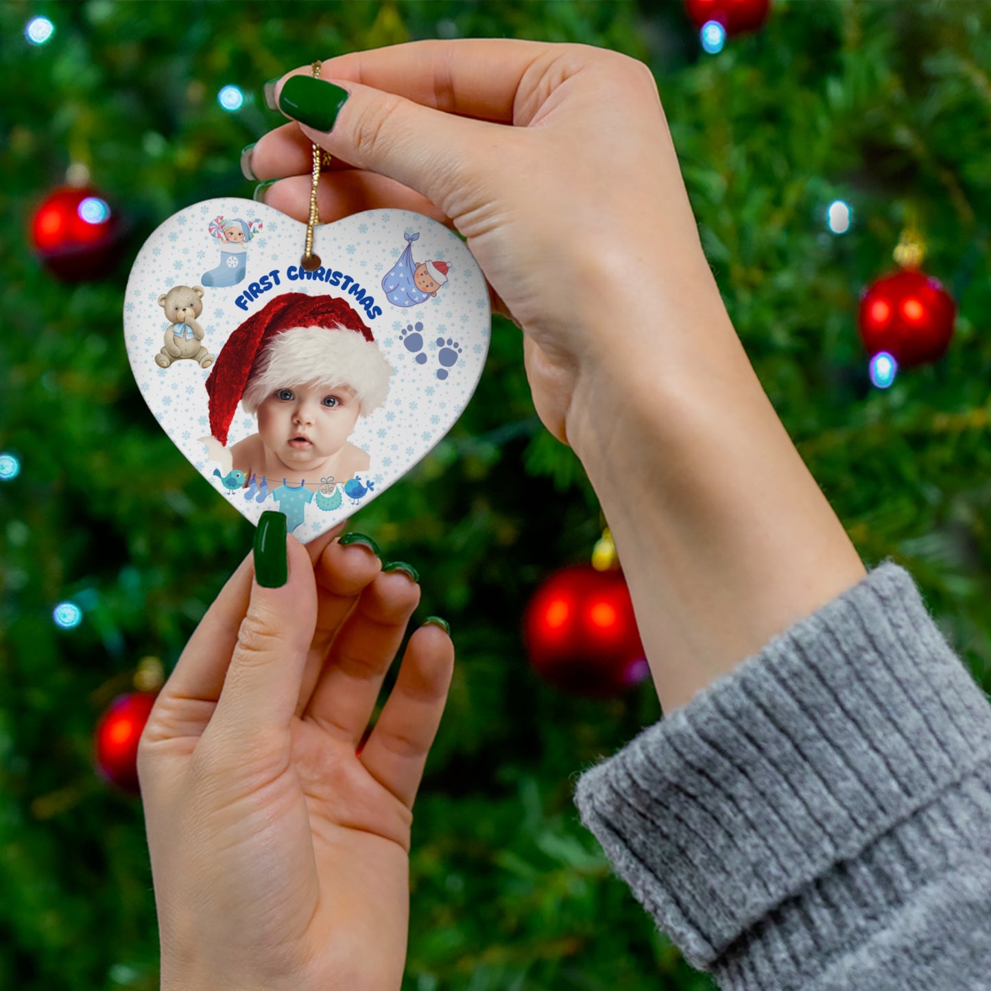 First Christmas, Baby Boy, Customizable - Ceramic Ornament, 4 Shapes - 10016