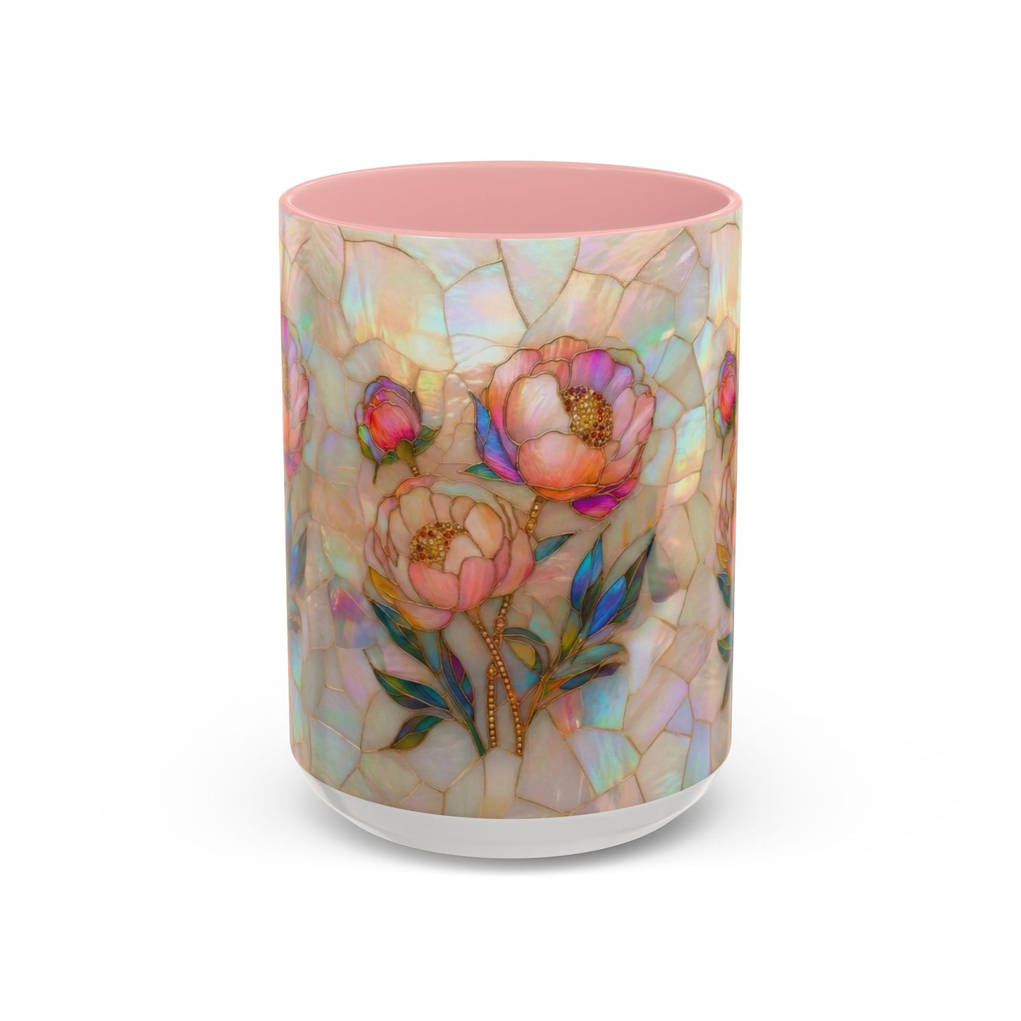 Peony Stained Glass Accent Coffee Mug – Floral Art 11/15oz - 14519
