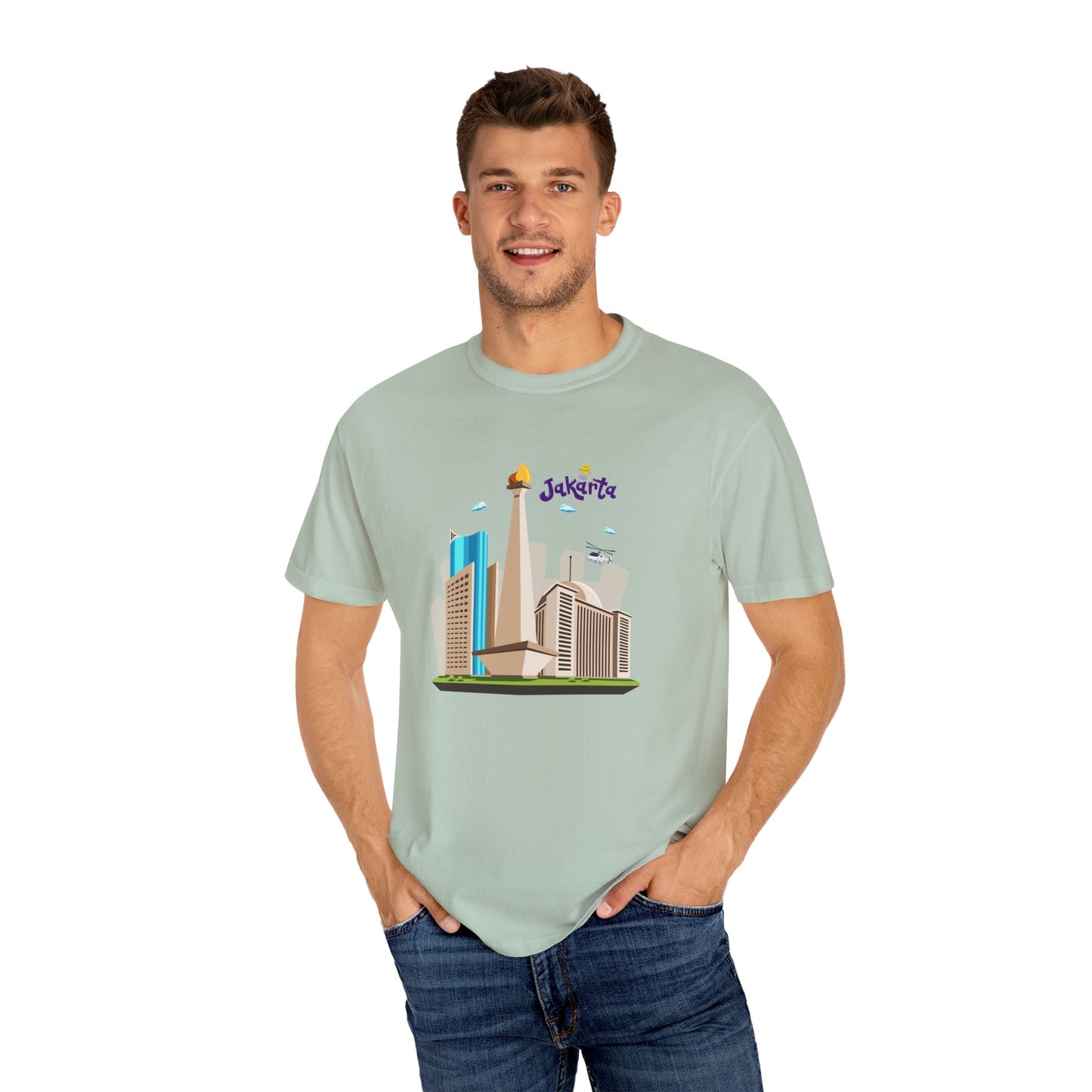 Jakarta Cityscape Unisex Garment-Dyed T-Shirt - Casual Travel Tee - 12129