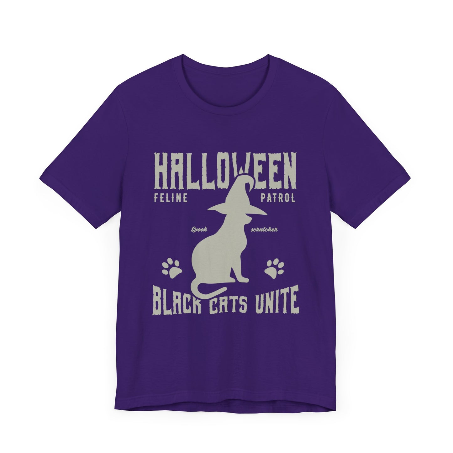 Halloween Feline Patrol, Spook Scratcher, Black Cats Unite  - Unisex Jersey Short Sleeve Tee