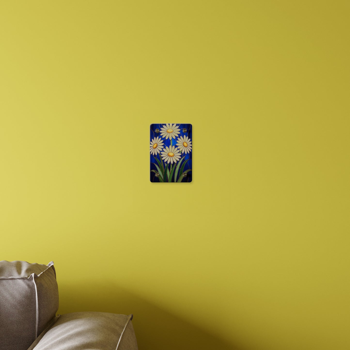 Daisy Stained-Glass Acrylic Wall Art Panel — White Daisies on Deep Blue Background - 14602
