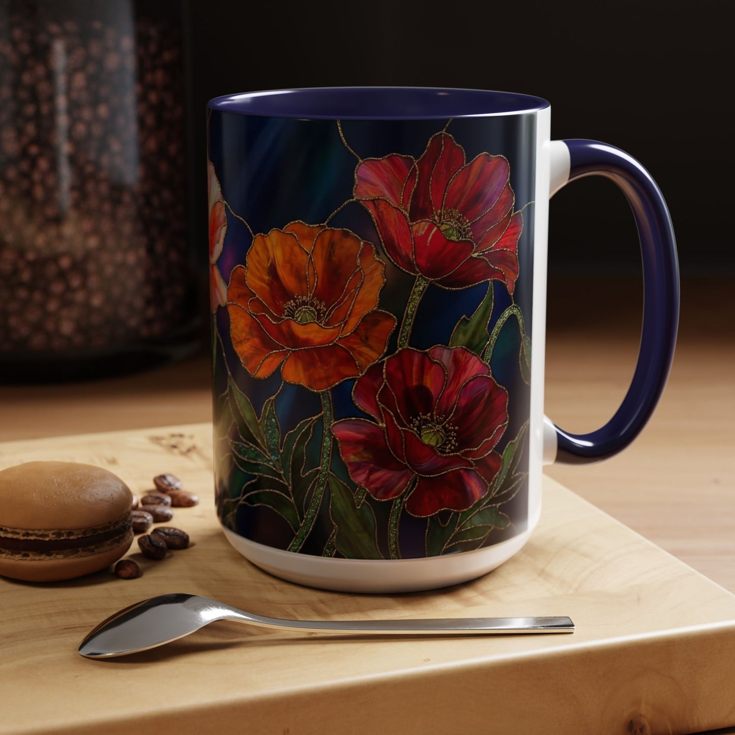 Poppy Floral Accent Coffee Mug — Stained Glass Design 11/15oz - 14582