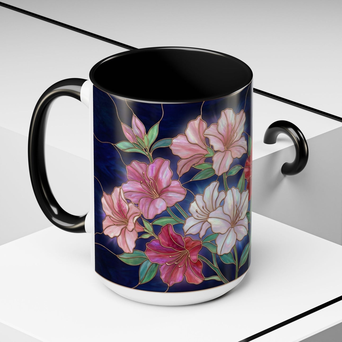 Azalea Floral Accent Coffee Mug — Stained Glass Design 11/15oz - 14554