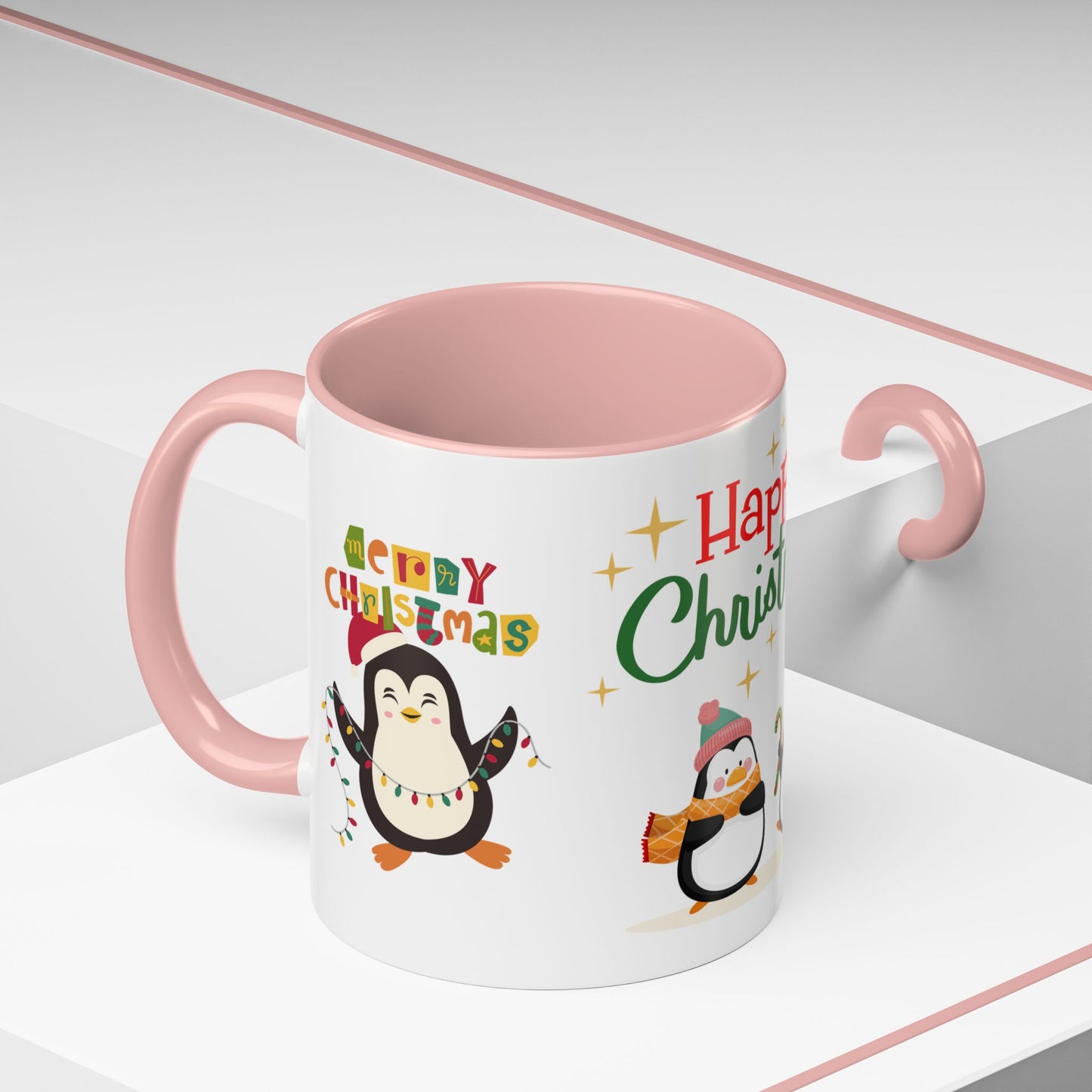 Penguins, Merry Christmas - Accent Coffee Mug (11, 15oz)