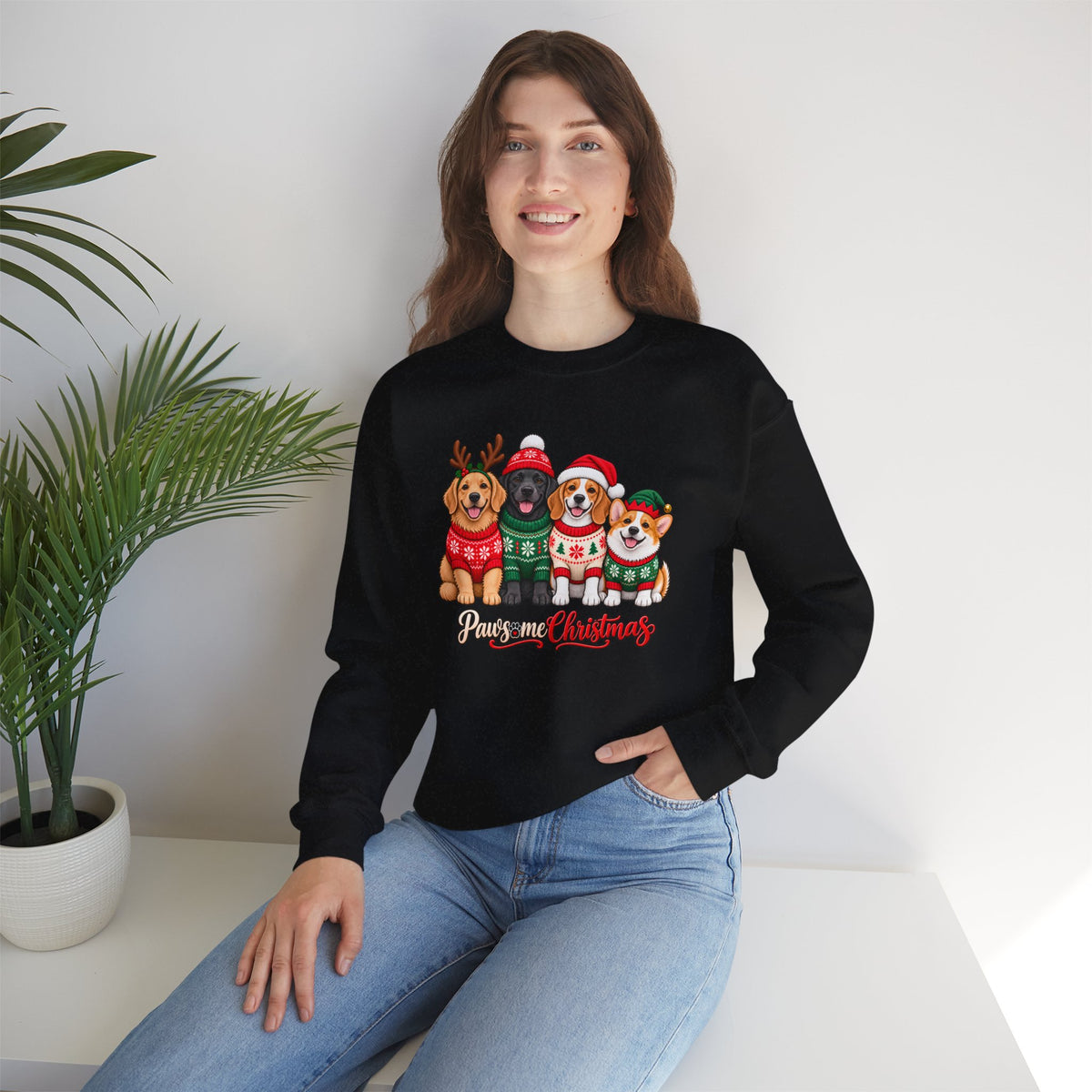 Pawsome Christmas Sweatshirt,  Cute Festive Dogs Crewneck - 14558