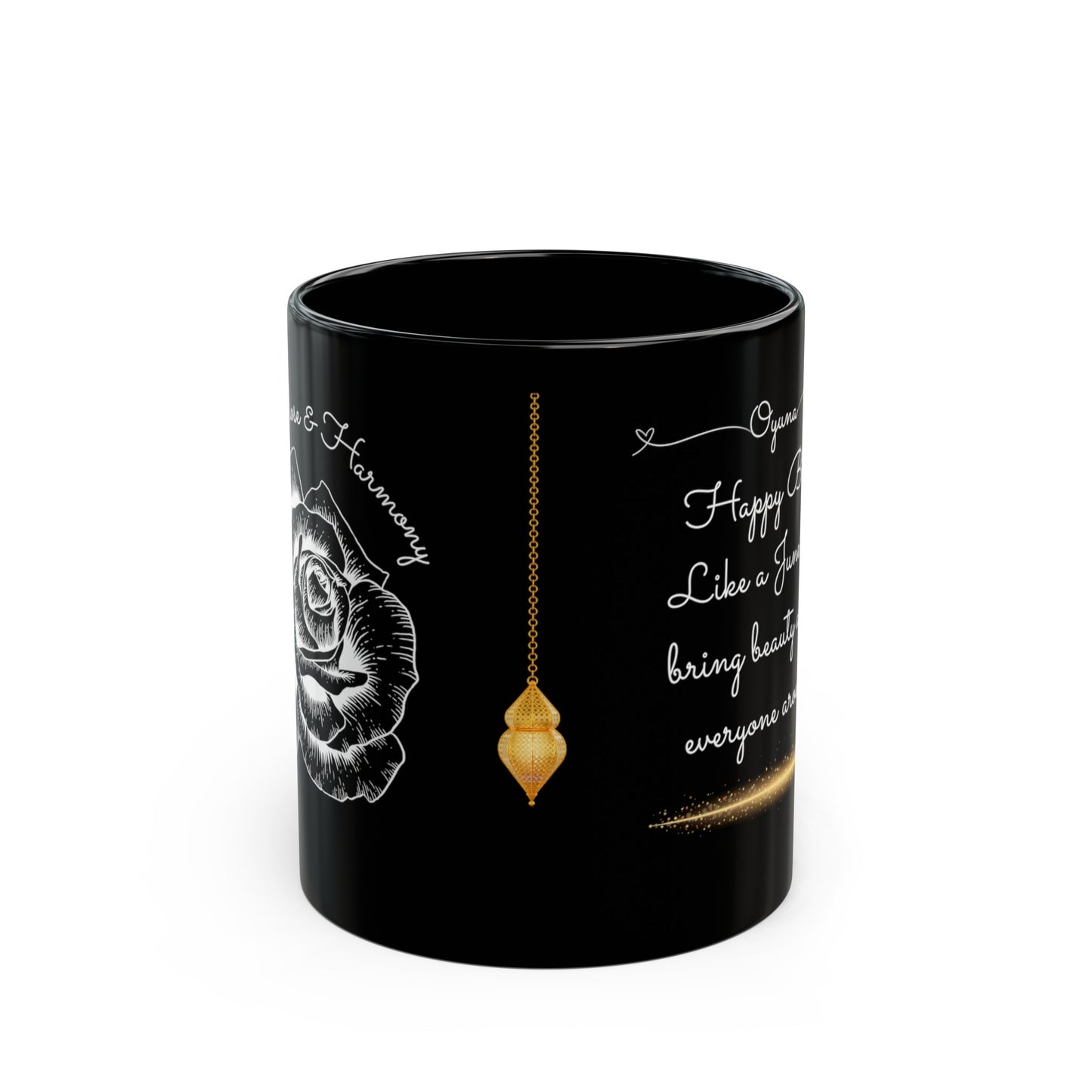 Happy Birthday, June, Rose, Customized Ceramic Black Mug (11oz, 15oz)