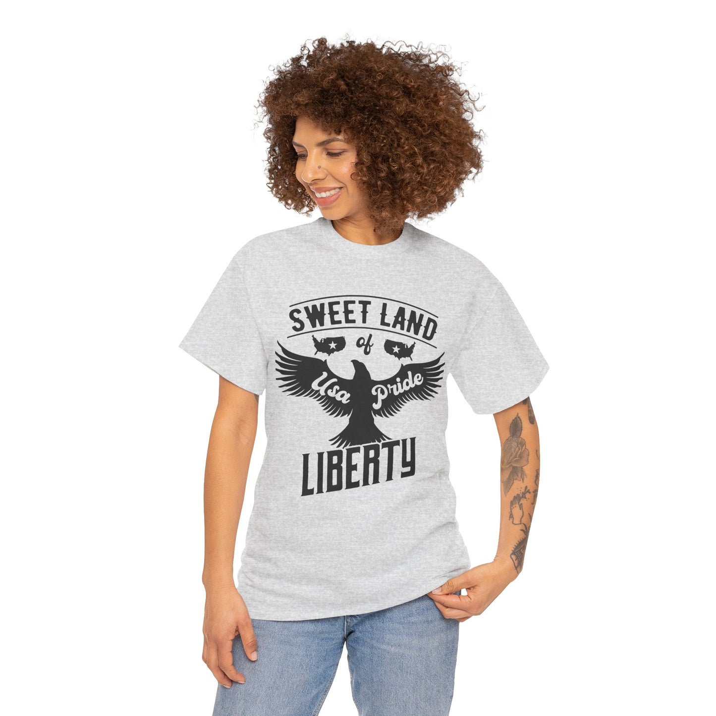 Sweet Land of Liberty Design, Unisex Heavy Cotton Tee: Patriotic T-shirt, Gift for Freedom Lovers, Casual Wear, Independence Day Shirt - 13492