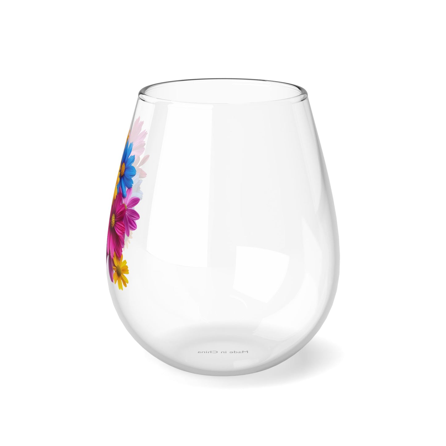 Bright Flowers - Stemless Wine Glass, 11.75oz