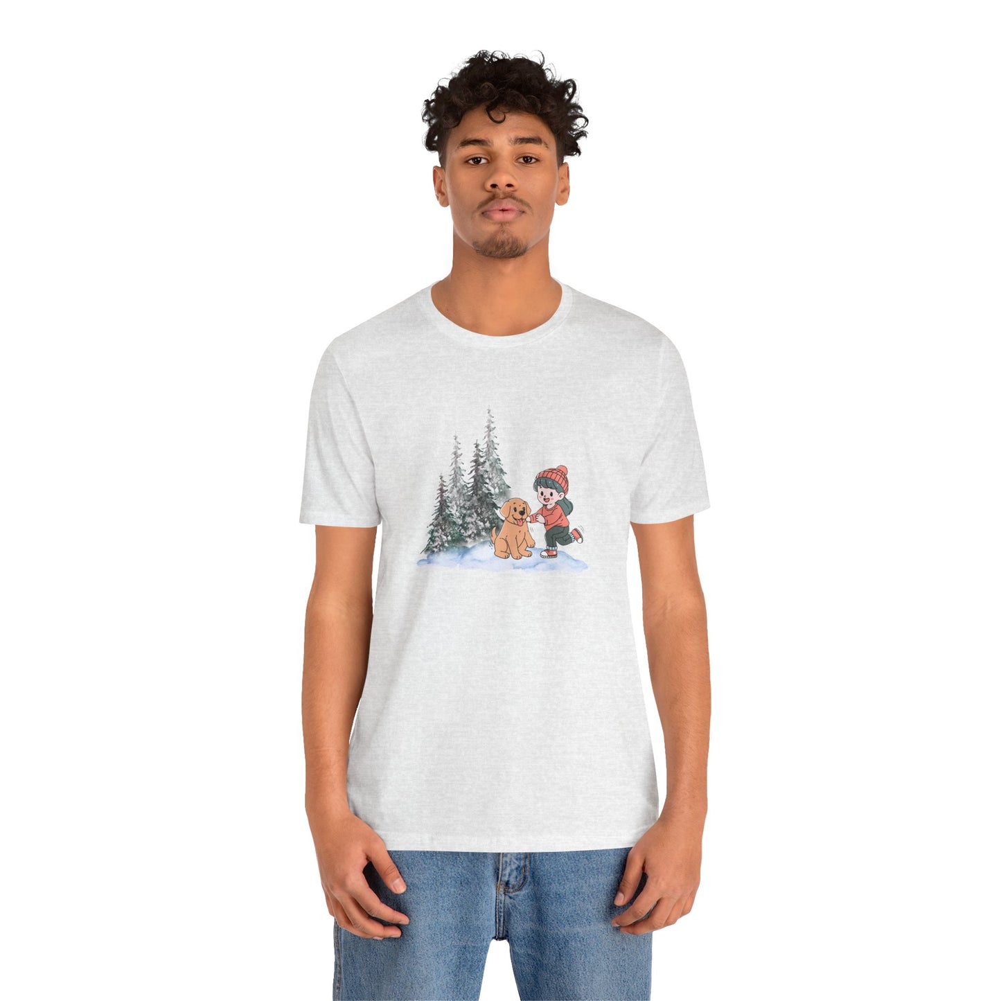 Winter Trees, Girl & Puppy - Unisex Jersey Short Sleeve Tee - 10279