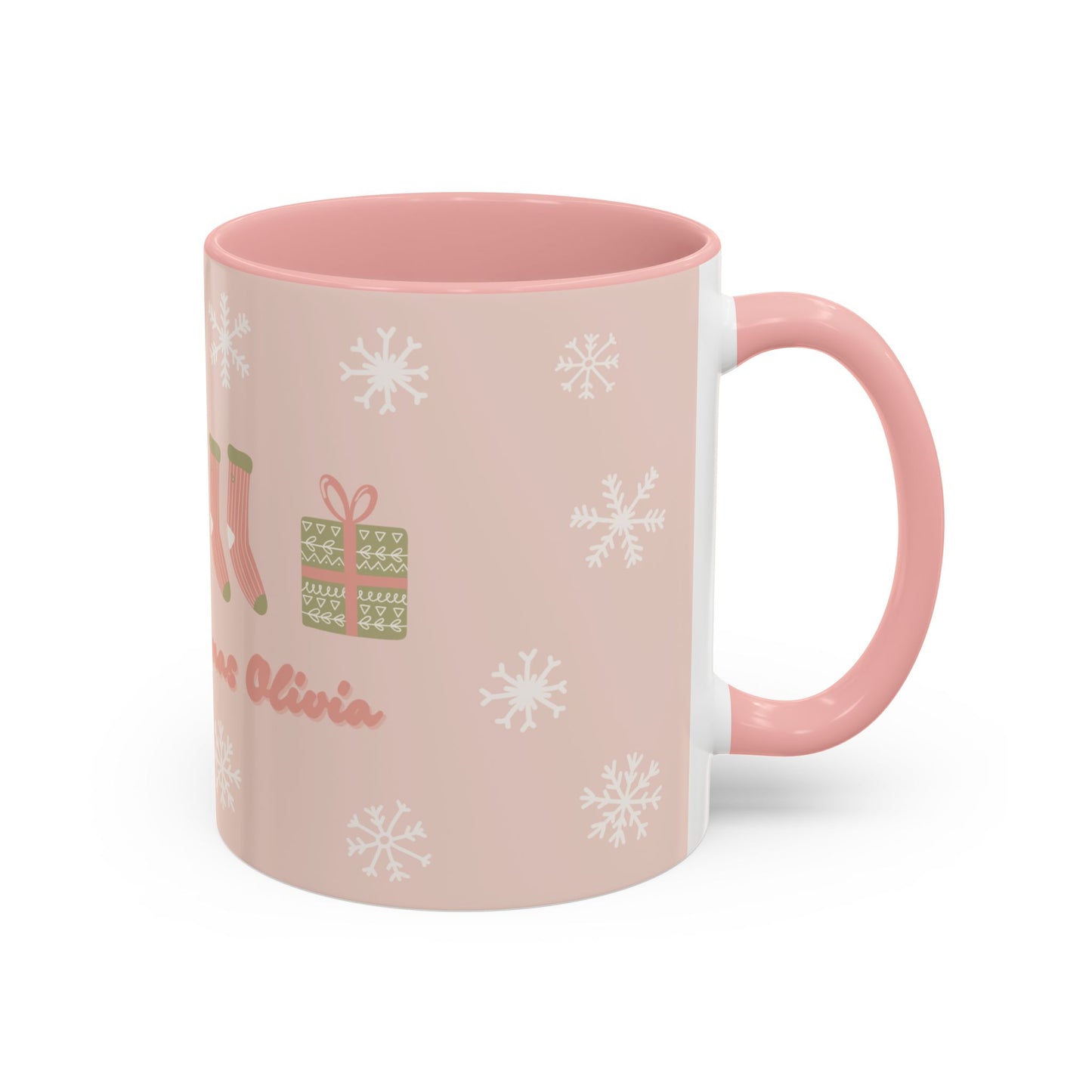Merry Christmas Olivia, Name Customizable - Accent Coffee Mug (11, 15oz) - 11095