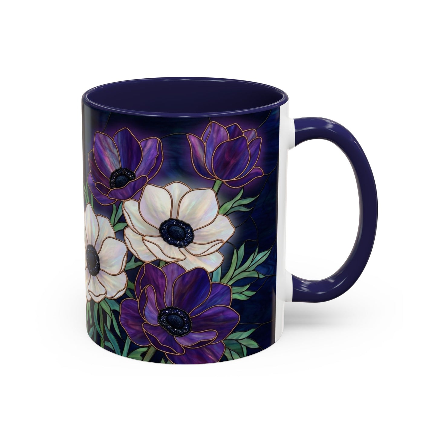 Floral Anemone Accent Coffee Mug — Stained Glass Design 11/15oz - 14552