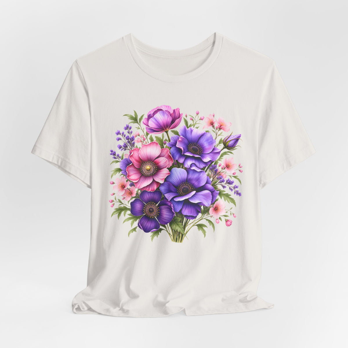 Purple & Pink Floral Bouquet T-Shirt, Colorful Botanical Flower Tee - 14537