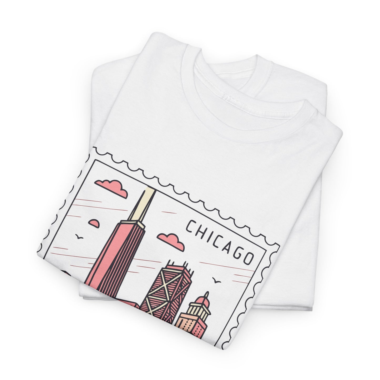 Chicago Skyline Postage Stamp Unisex Heavy Cotton Tee - 12130