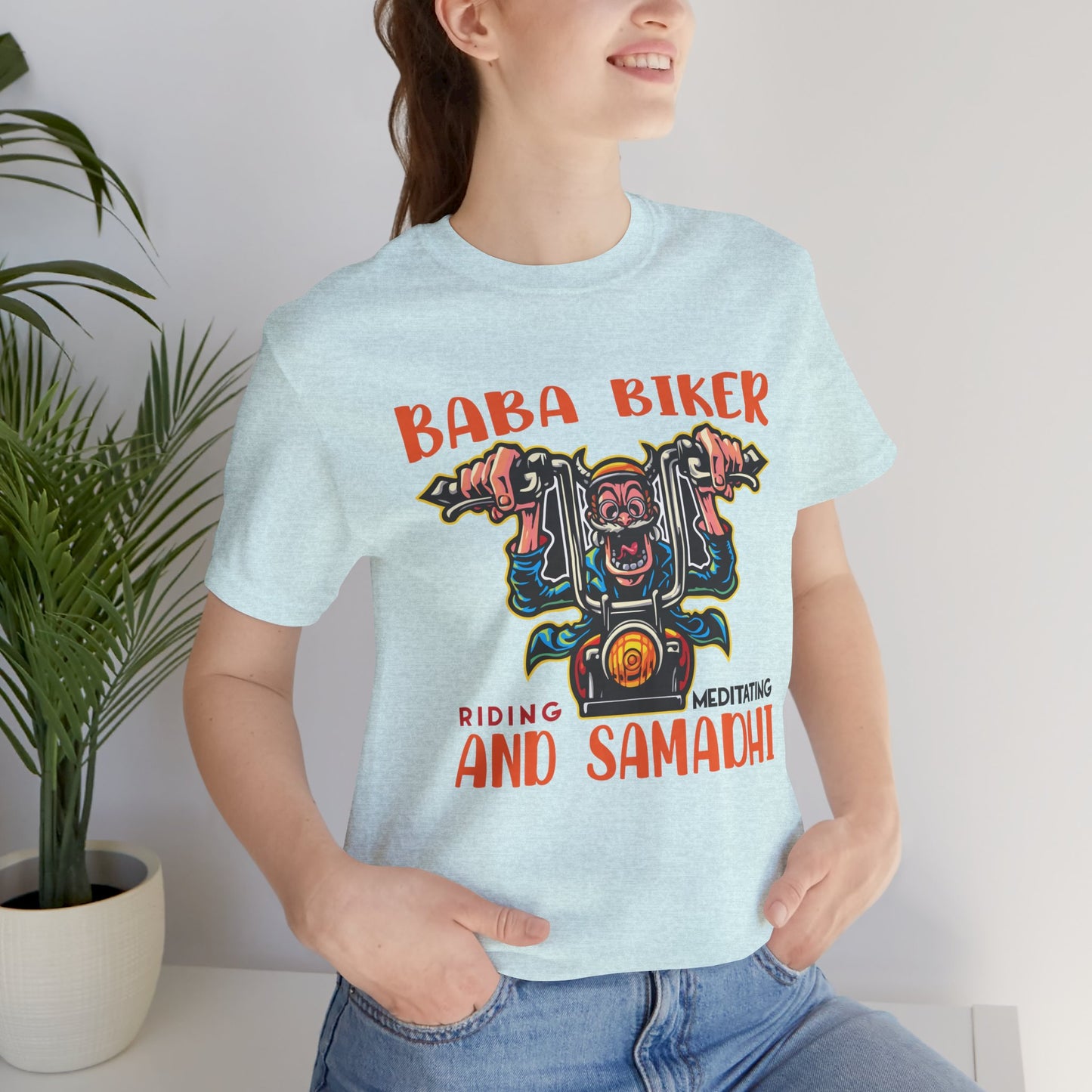 Baba Biker, Riding, Meditating and Samadhi - Unisex Jersey Short Sleeve Tee - 13590