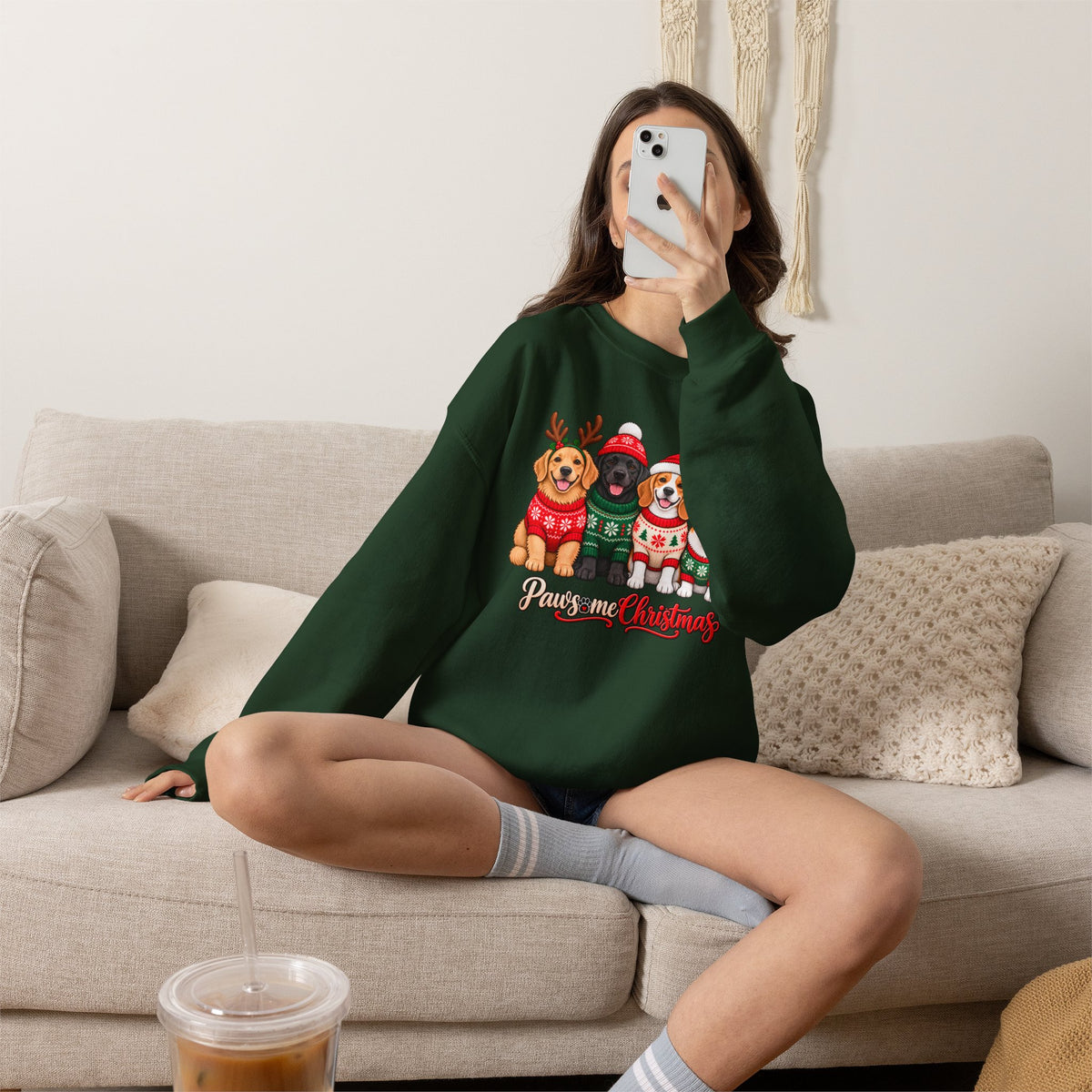 Pawsome Christmas Sweatshirt,  Cute Festive Dogs Crewneck - 14558