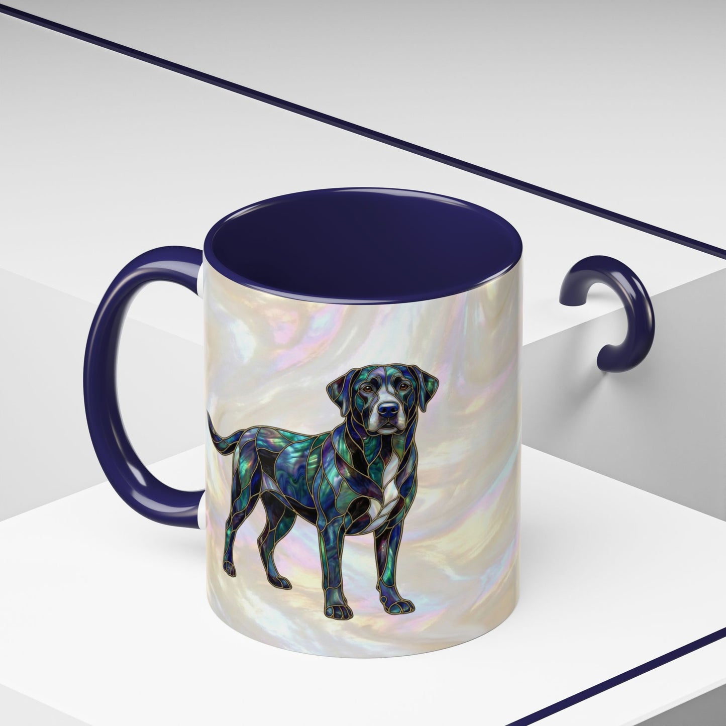 Black Labrador Accent Coffee Mug -Stained Glass Style (11/15oz) 14618