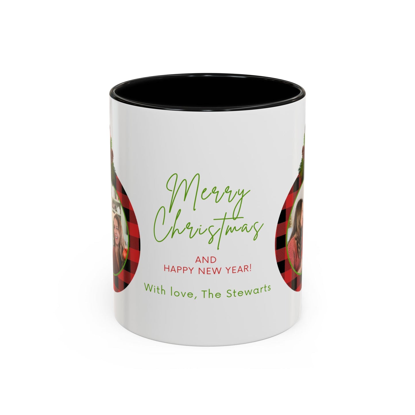 Merry Christmas & Happy New Year, Family Photo, Customizable - Accent Coffee Mug (11, 15oz) - 10918