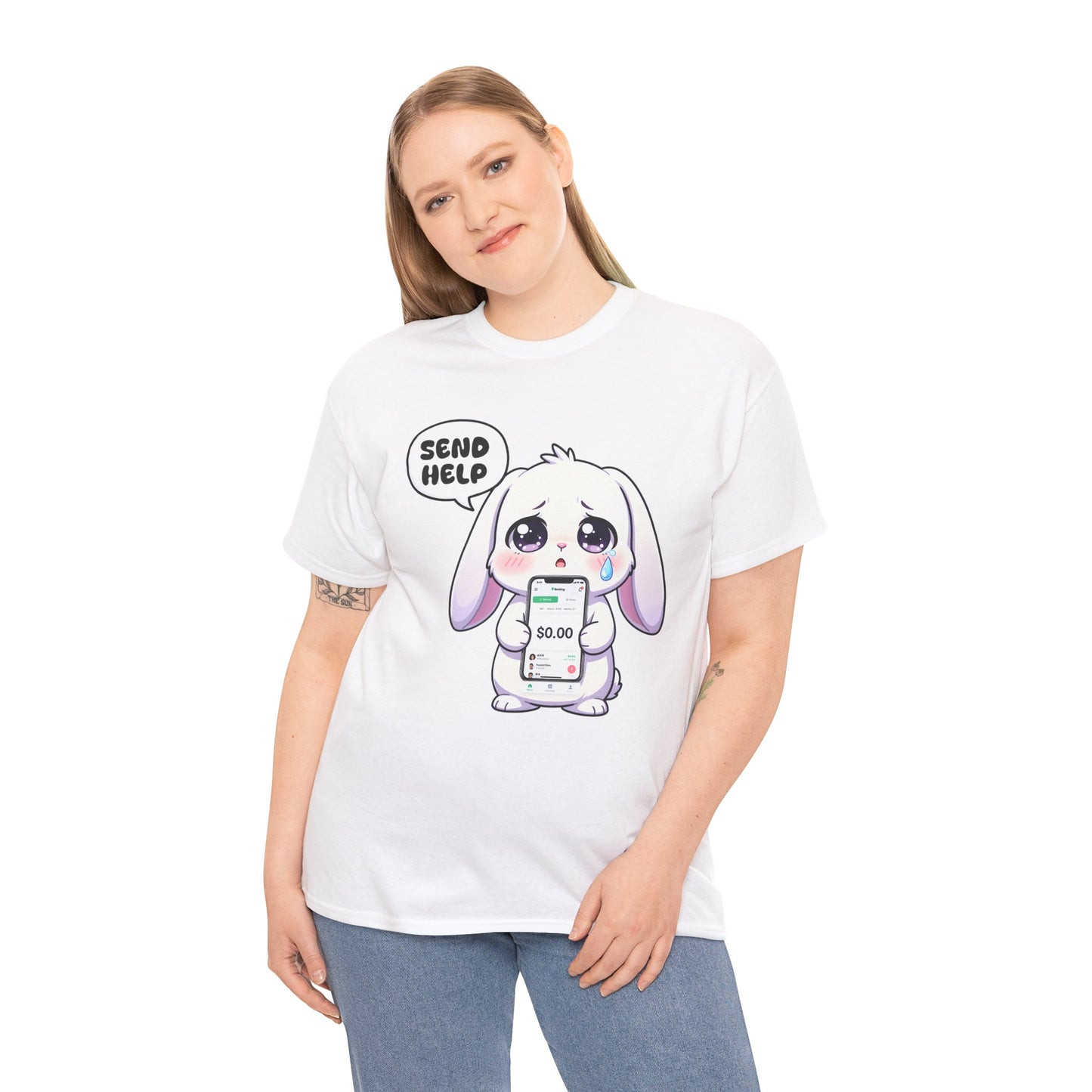 Funny Bunny T-Shirt – “Send Help” Kawaii Broke Money Humor Tee Gift - 14854