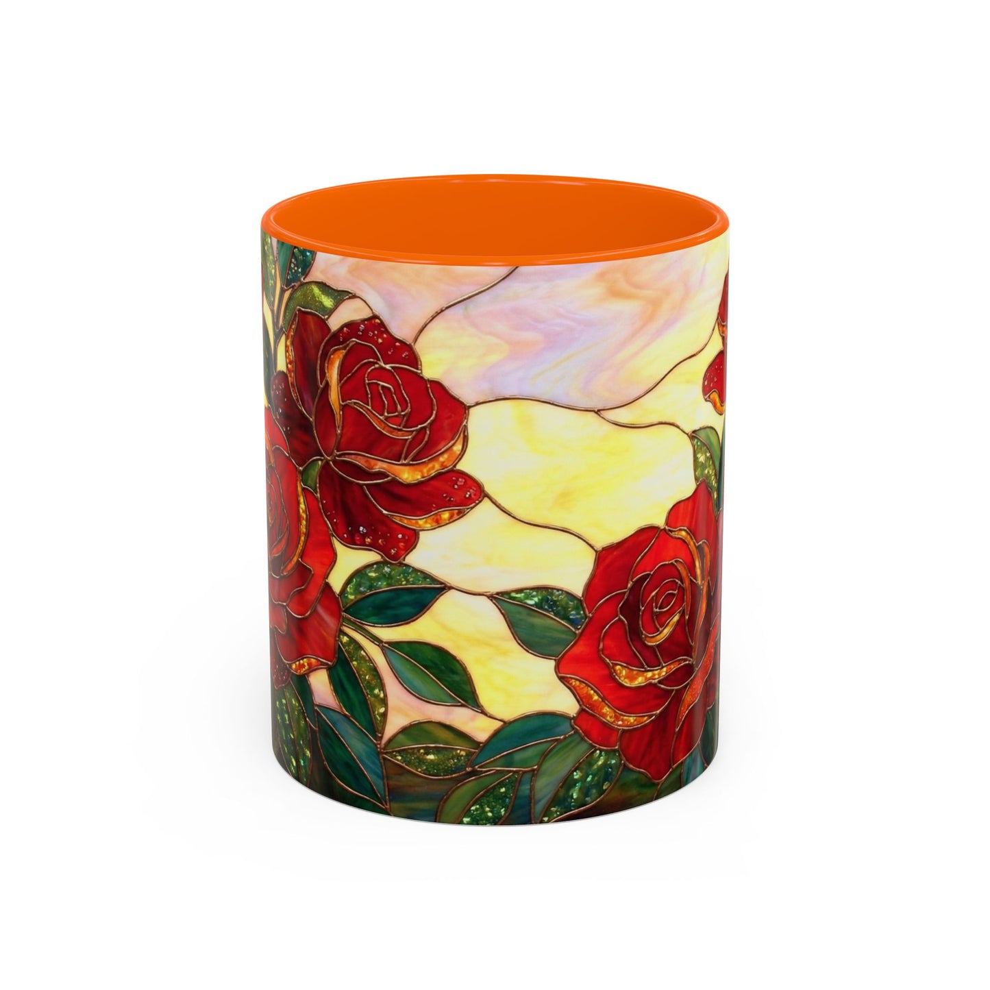 Rose Stained Glass Accent Coffee Mug – Red Roses Floral 11/15oz - 14539