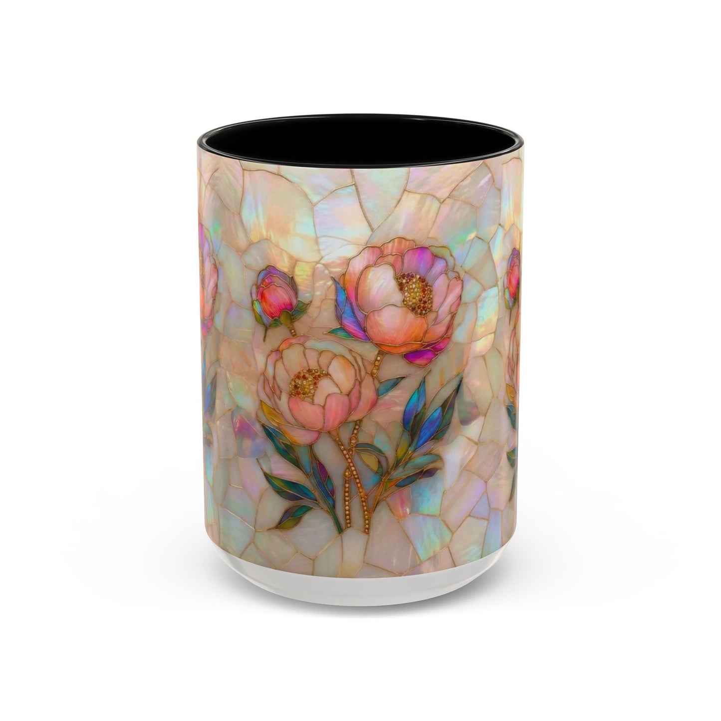 Peony Stained Glass Accent Coffee Mug – Floral Art 11/15oz - 14519