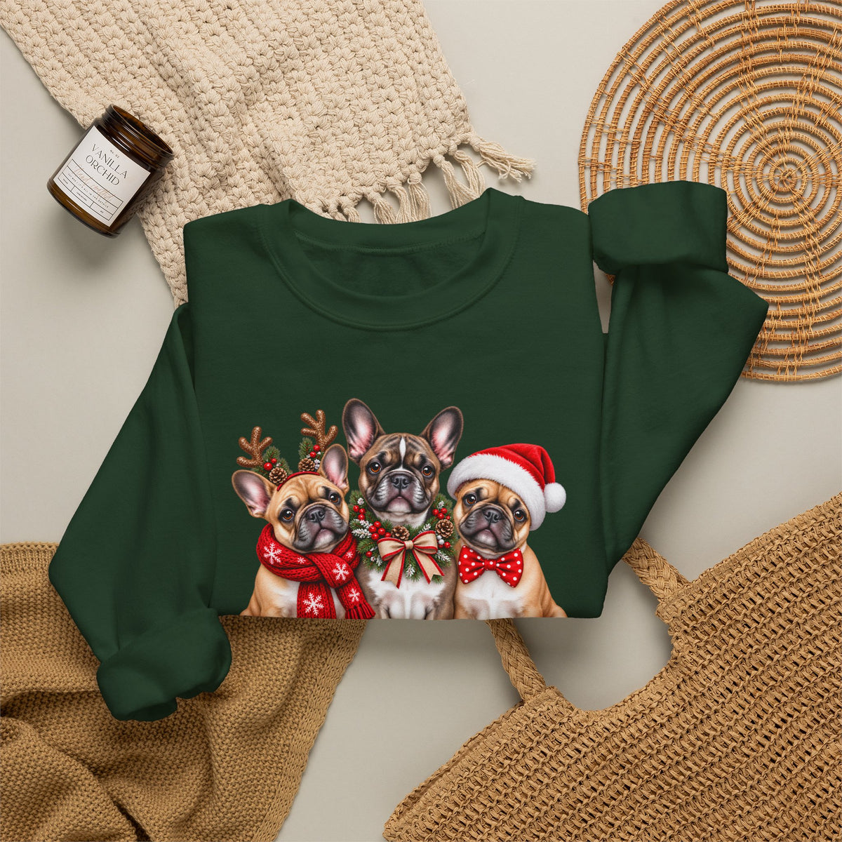 Christmas French Bulldog Sweatshirt, Cute Festive Frenchie Crewneck - 14556